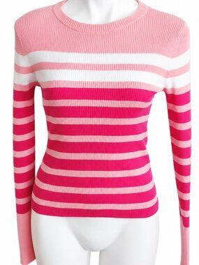 New XS striped cotton sweater. Pink & white long sleeve sweater Workwear College